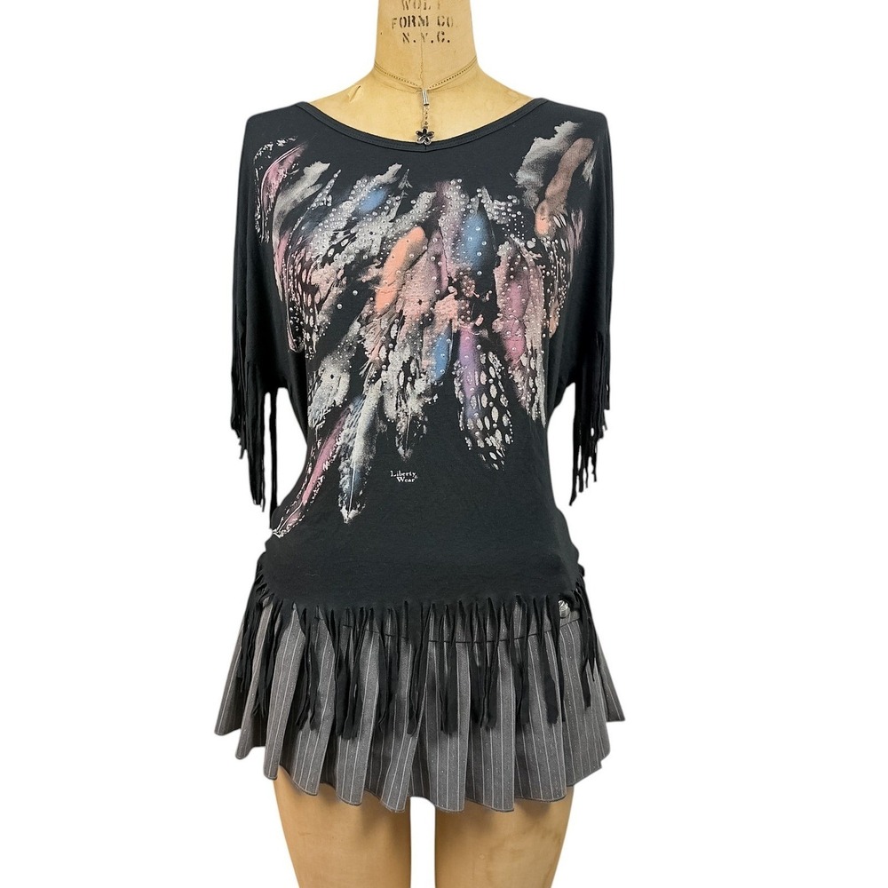 Y2K McBling Graphic Dolman Sleeve Top Western Fringe Grunge Cowgirl Size M